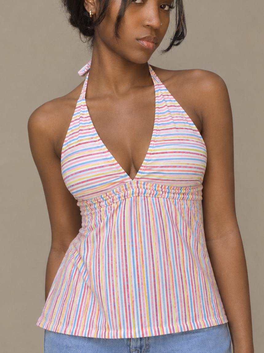 Sorbet pastel striped halter top